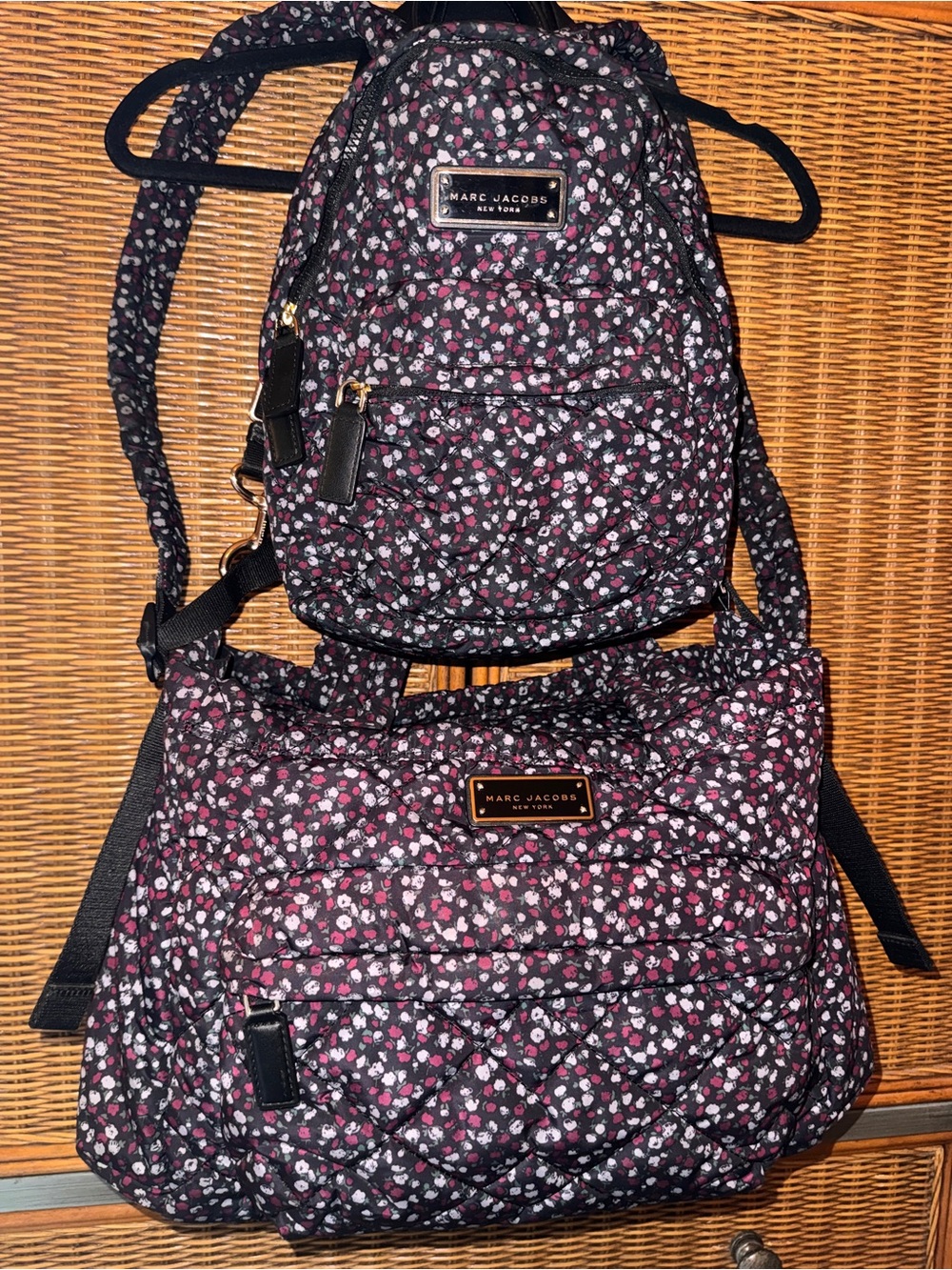 Marc Jacobs Black Quilted Floral matching set w/Tote & mini backpack